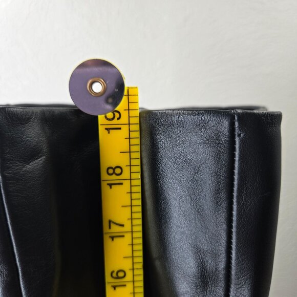 Black Leather Tall Heeled Boots Knee High Block Heel Square Toe Minimalist Chic - Picture 10 of 15